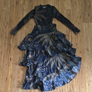 FARM Rio Golden Foliage Black Bodysuit And Ruffled Skirt